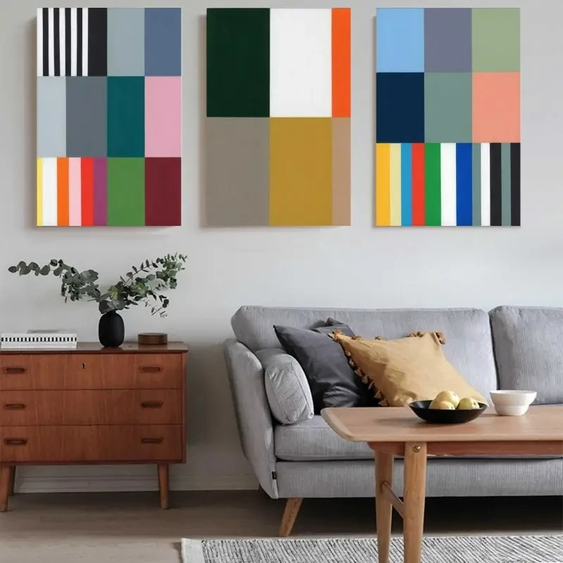3pcs Color Blocks Stripes Wall Art Canvas Framed 50x70cm