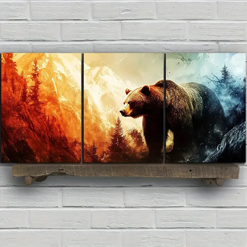 3pcs Colorful Bear Animal Themed Metal Print Ready to Hang Art