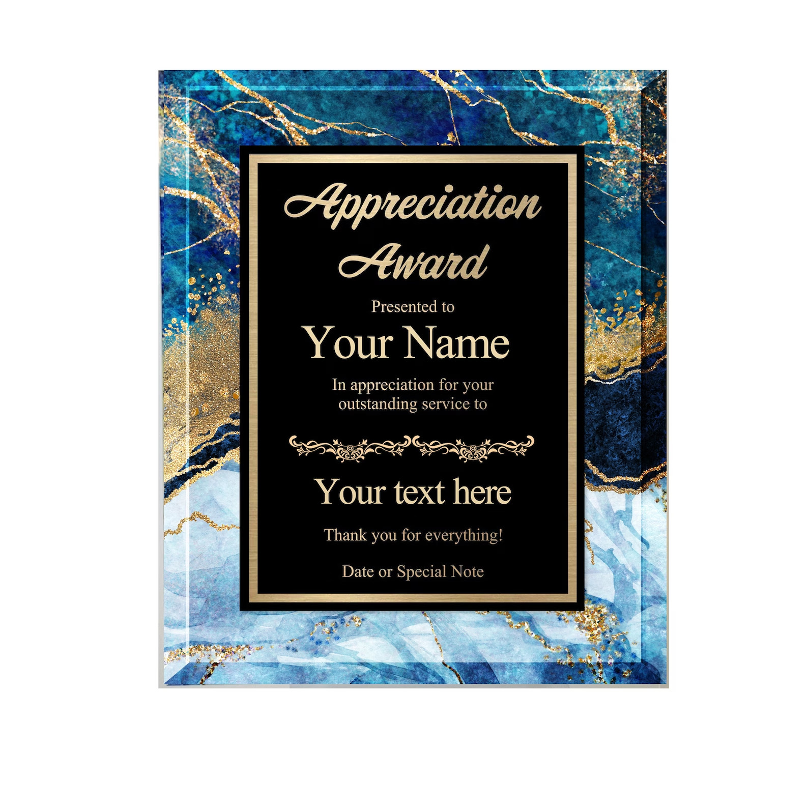 Custom Acrylic Award Trophy – Personalized Plaque with Text & Marble Design