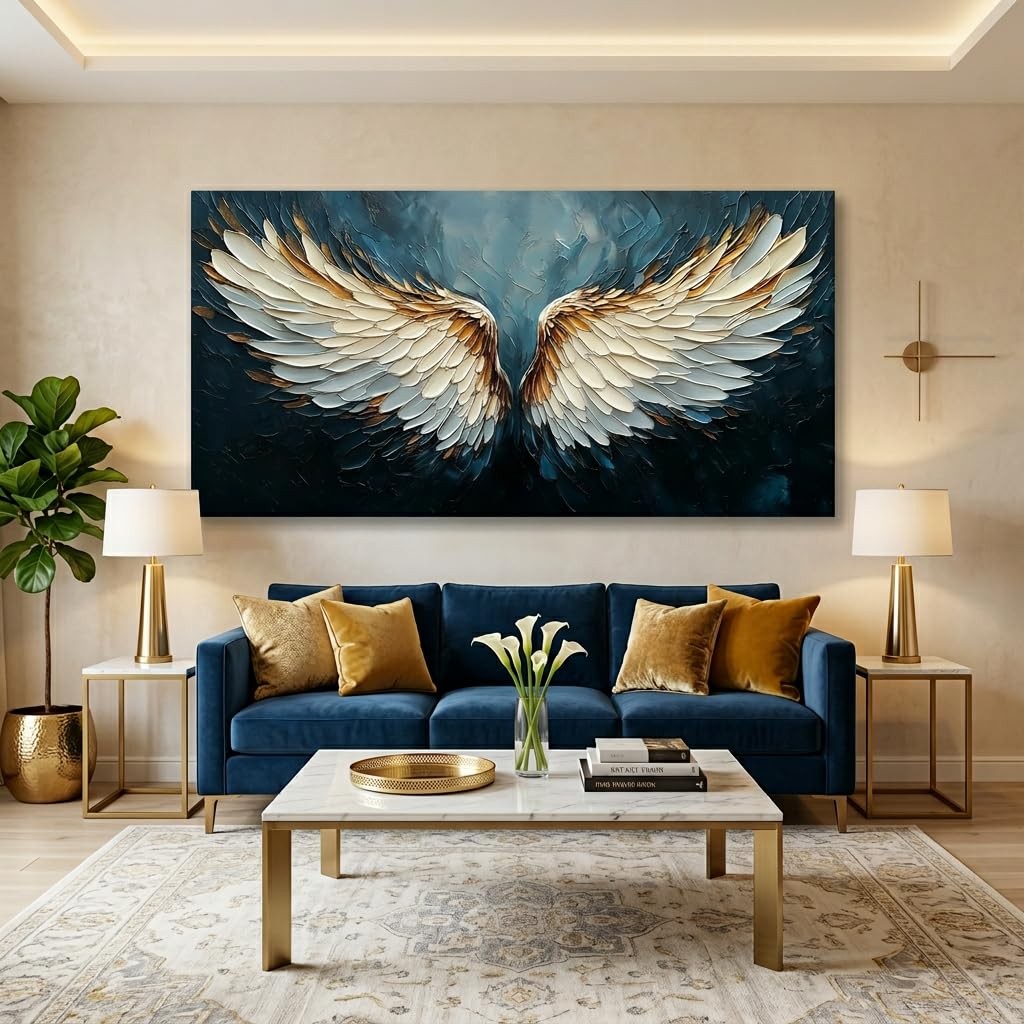 Angel Wings Wall Art Blue Oil Painting Reproduction Print Modern Abstract Can…
