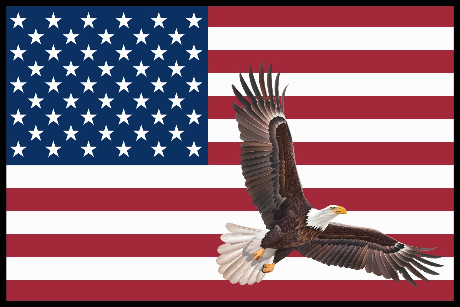 American Flag with Eagle Flying, Canvas Print, American Wall Art Home Decor