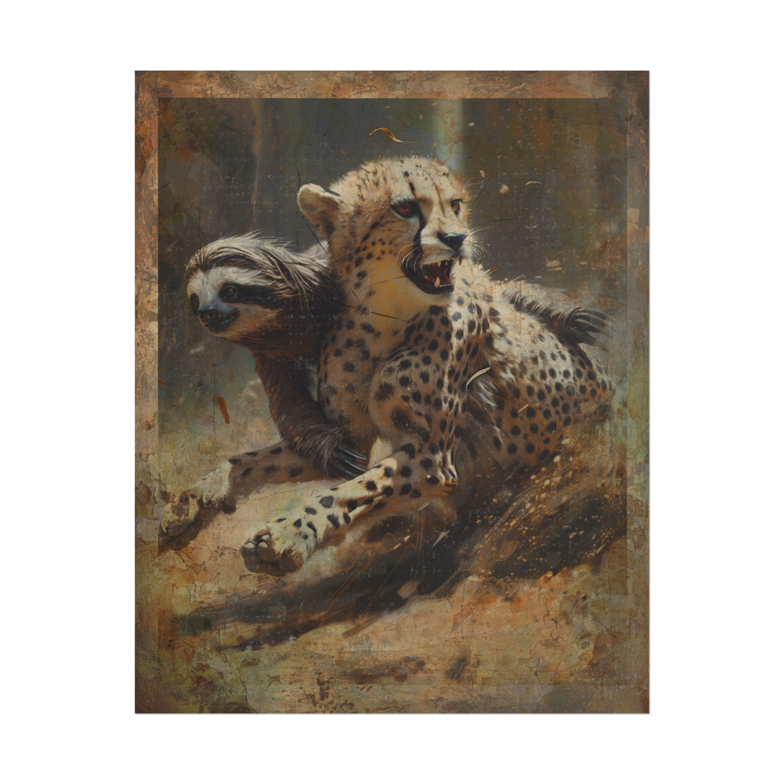 SLOTH CHEETAH Animal Friends Wall Art, Teamwork Jungle Cat Desert Leopard Decor