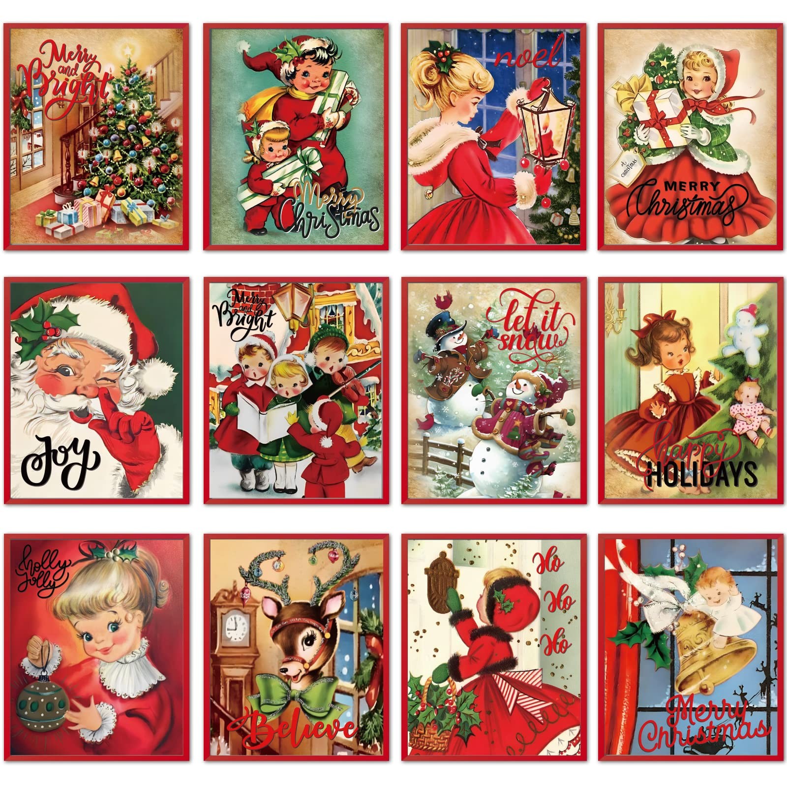 12 Pcs Christmas Wall art Vintage Xmas 8 x 10 Inch, As shown in the figure