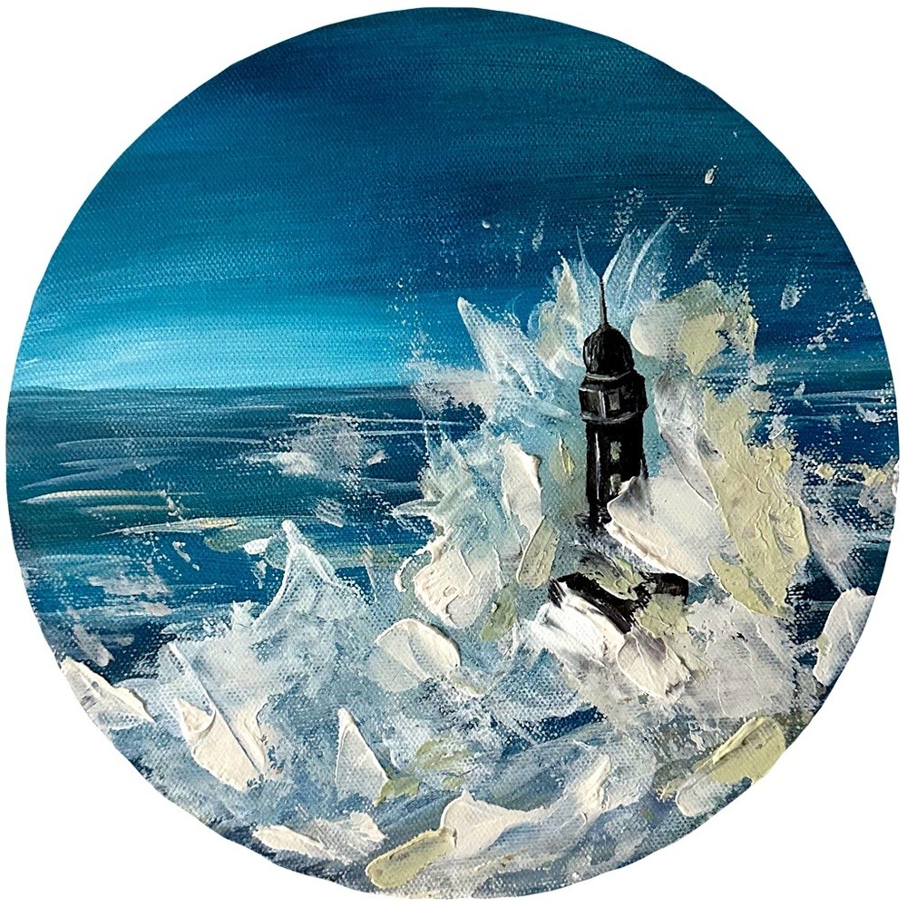 Original Storm Lighthouse Acrylic Painting Canvas Blue White Coastal Wall Art