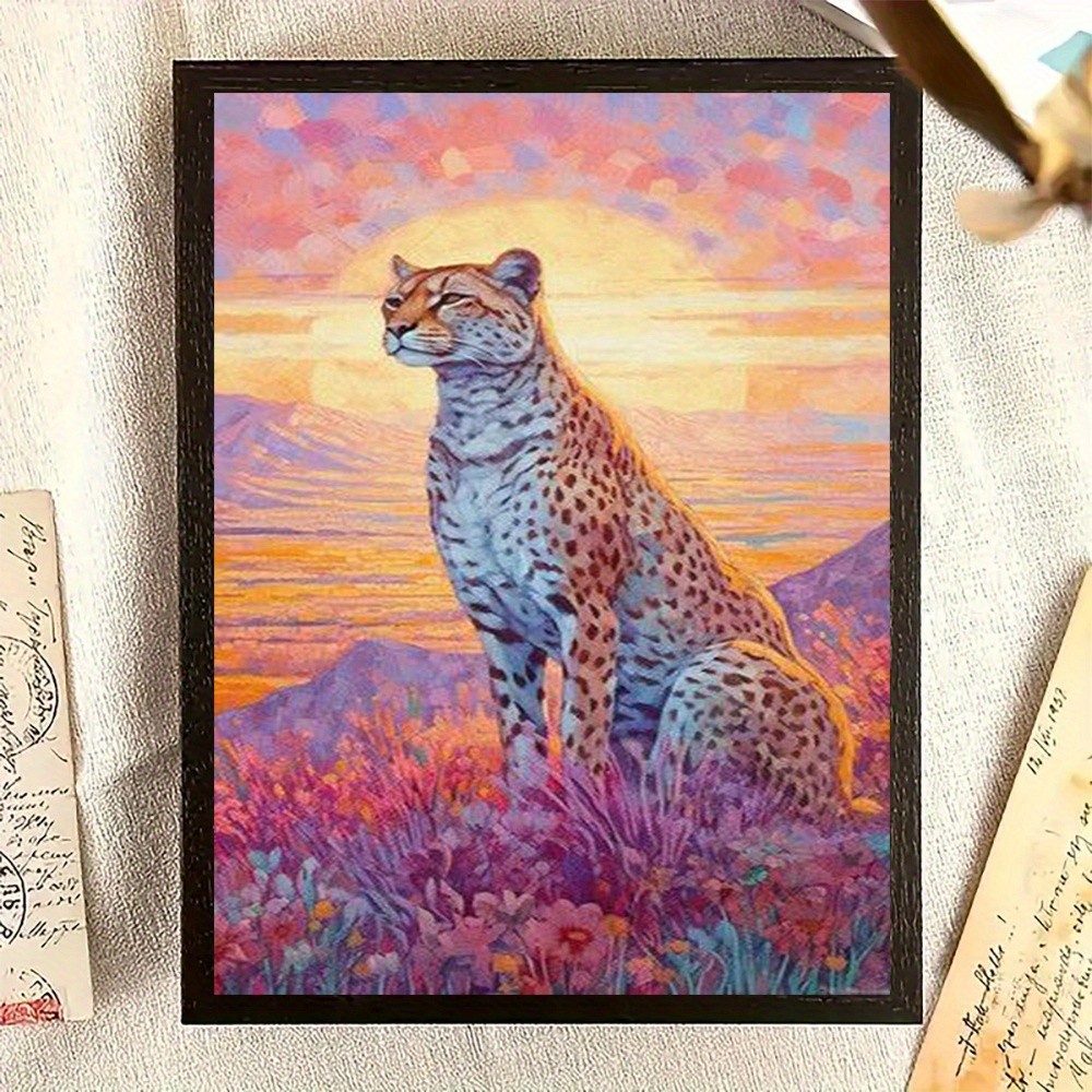 Framed Canvas Sunset Mountain Cheetah Pastel Color Impressionist Decor