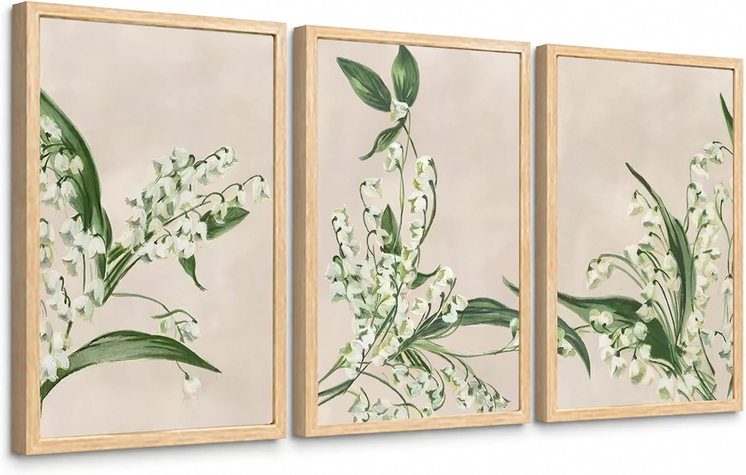 Lily of the Valley Framed Canvas Art Set – Green Floral Wall Decor 16x24in