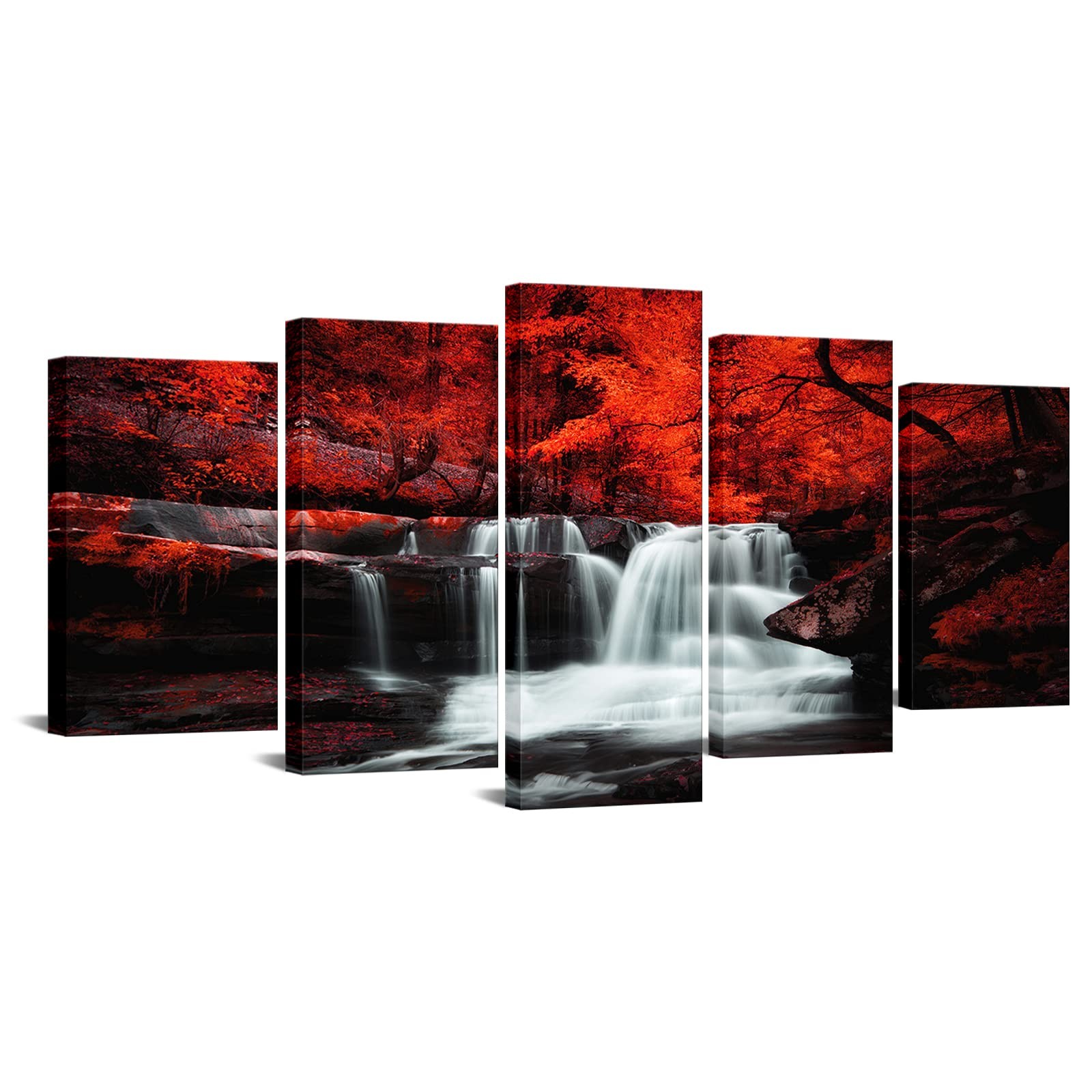 Black White and Red Wall Art 5 Pieces Red Tree Forest Waterfall Picture Canva…