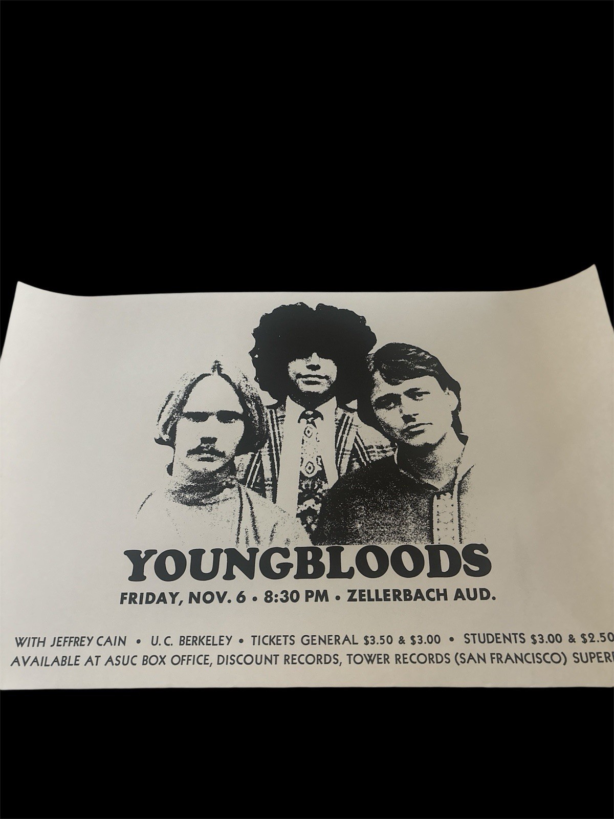 Youngbloods Zellerbach Aud. Ticket Poster U.C Berkeley Poster Never Hung