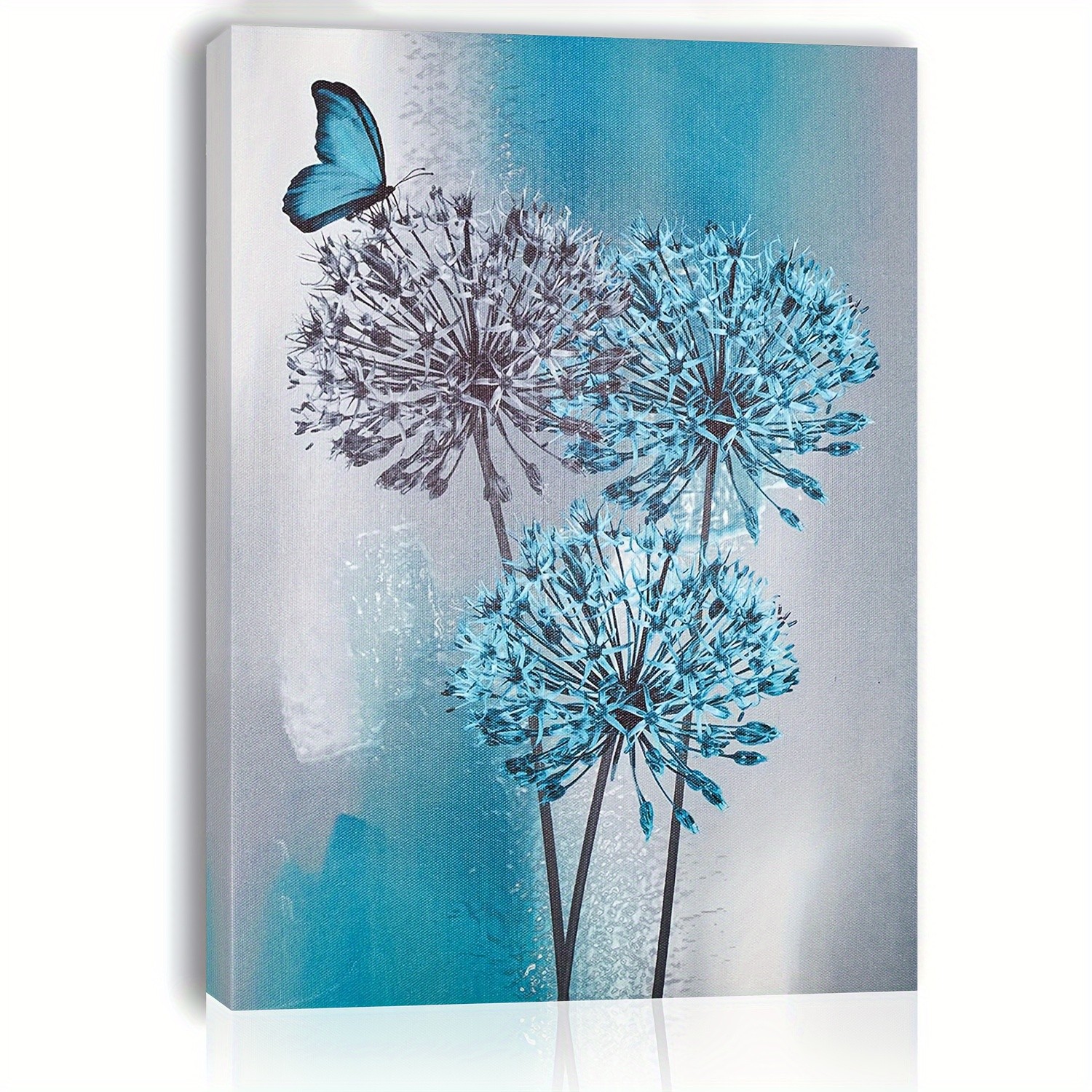 Canvas Art Framed Blue Dandelion Butterfly Bathroom Floral Wall Decor
