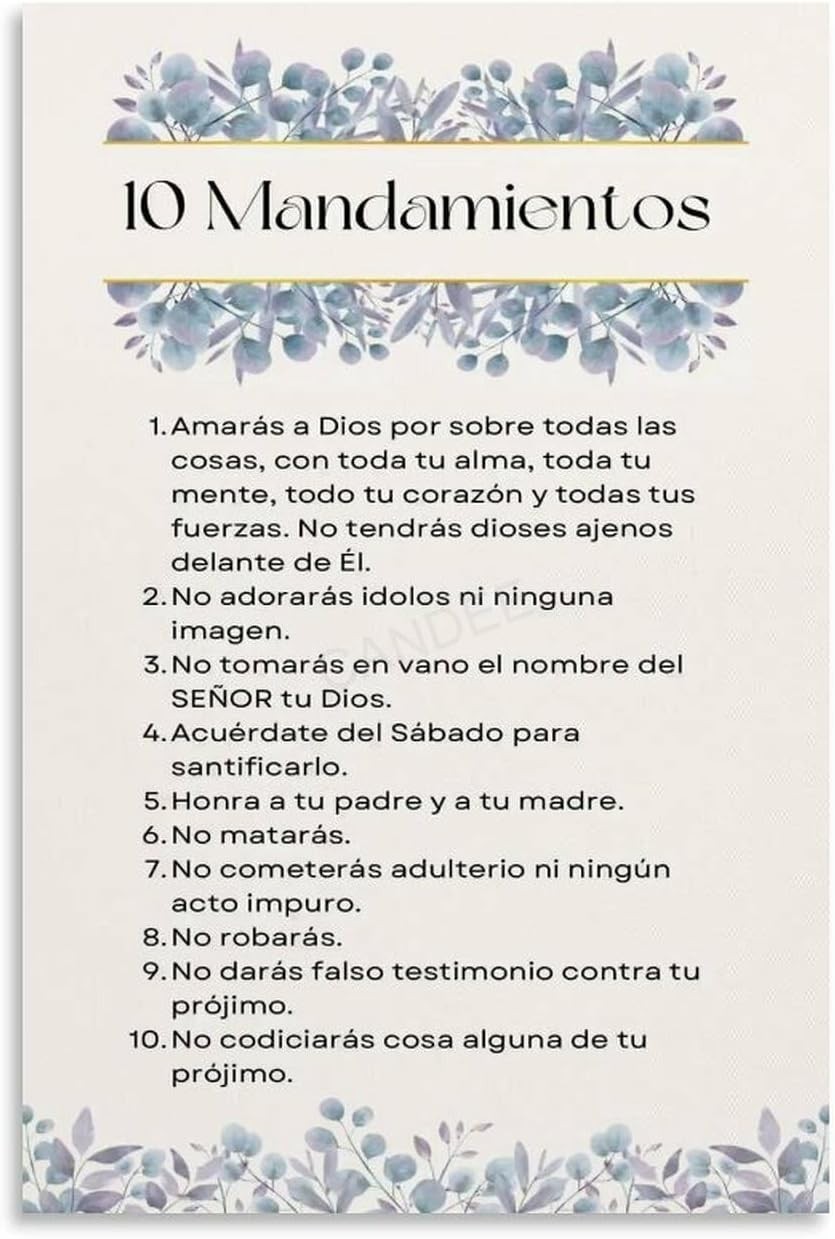 Los 10 Mandamientos Poster Biblia Español Pared Decor