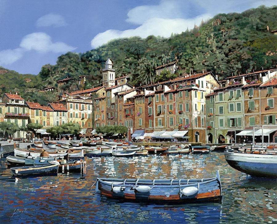 canvas art print giclée – poster – pillow. portofino Italy boats