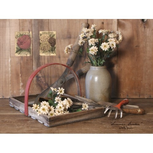 NEW Billy Jacobs Canvas Print Picture SUMMER GARDEN 12″x16″ Daisies Tools Rustic