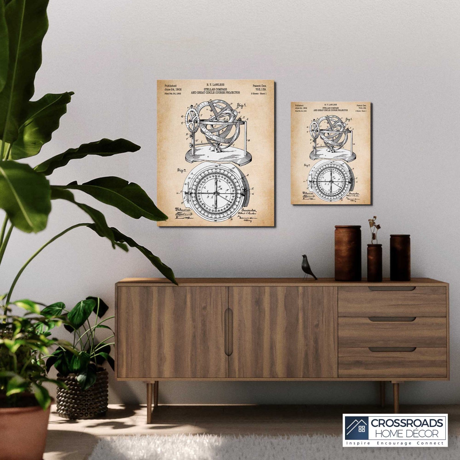 Compass Décor, Nautical Decorations, Stellar Compass Patent Canvas Print