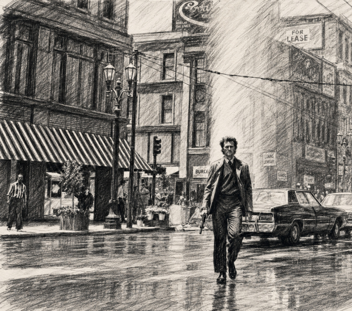 Clint Eastwood Dirty Harry Old Movie Charcoal Sketch Print Poster Picture