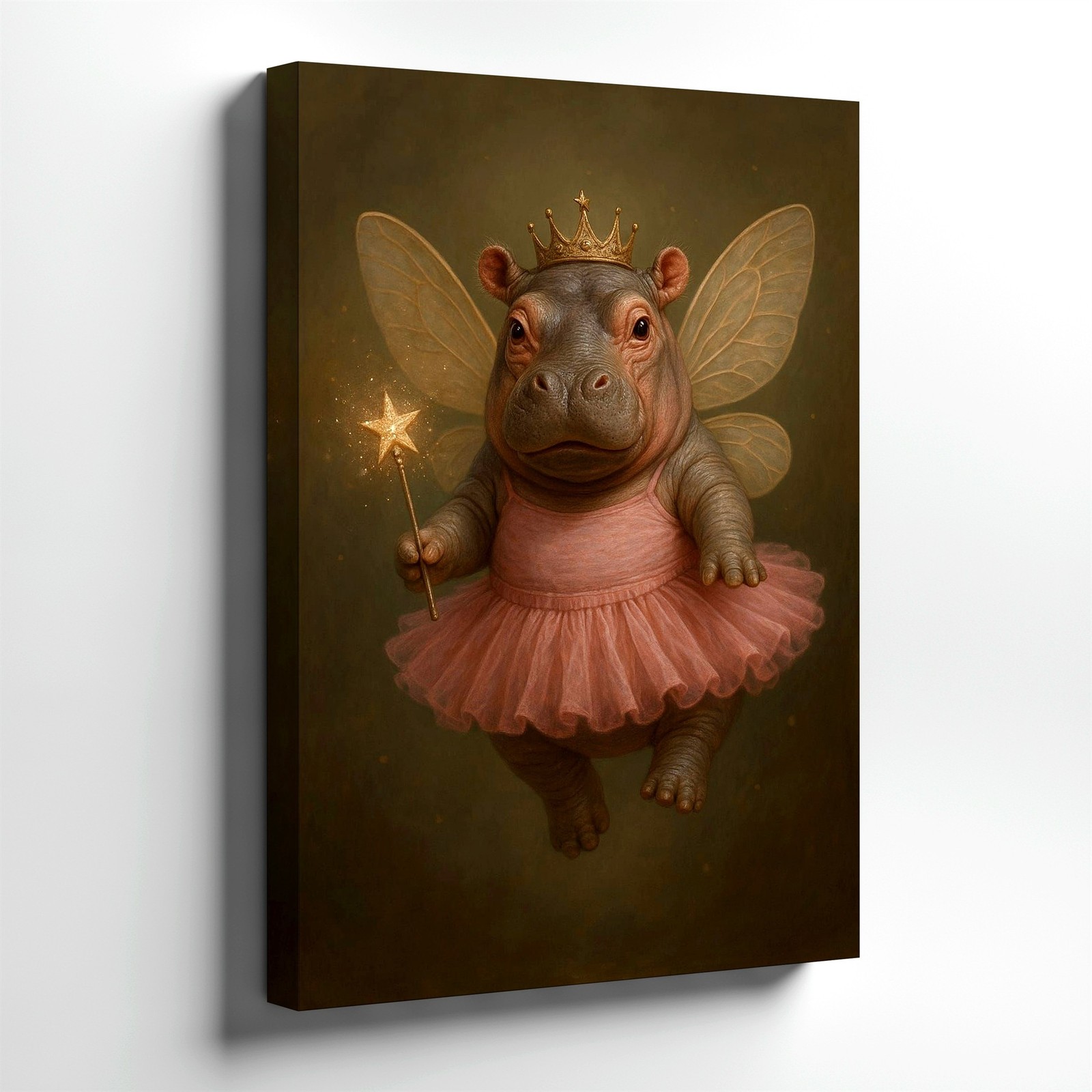 Wall Art Cute Fairy Hippo Princess Print Pink Tutu Crown Whimsical Animal Decor