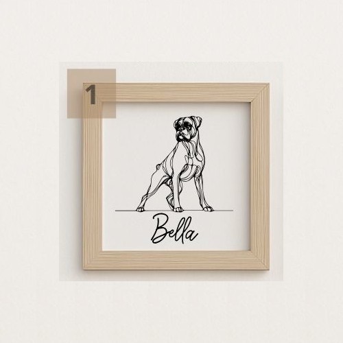 Laser Engraved Personalized Boxer Dog Portrait on Wood in Frame Rustic Wall Art