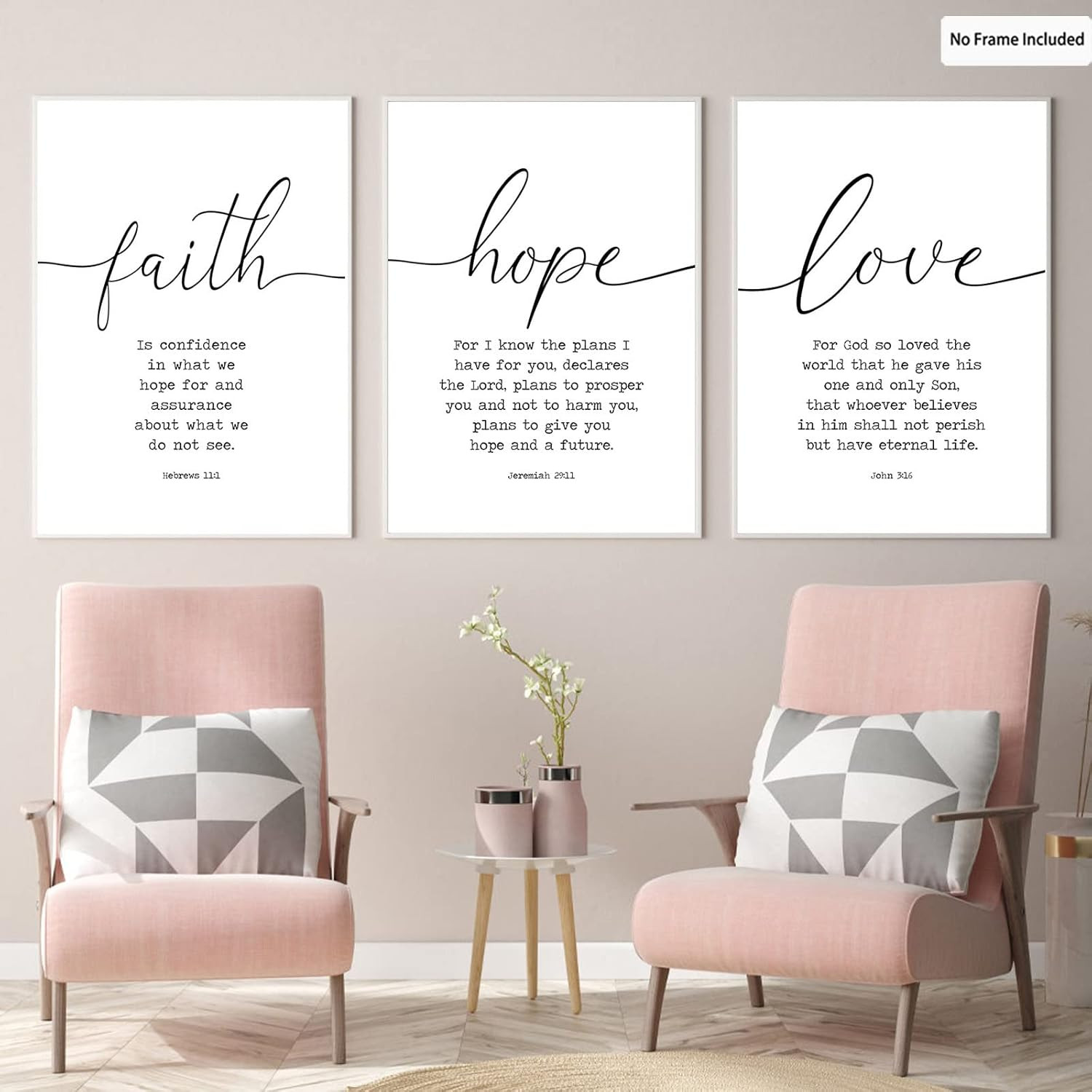 Faith Hope and Love Bible Verses 3 Piece Canvas Wall Art Decor Serenity Prayer W