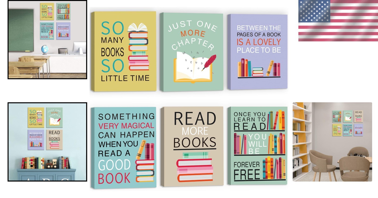 Motivational Book Lover Art Prints Set – Funny Quotes