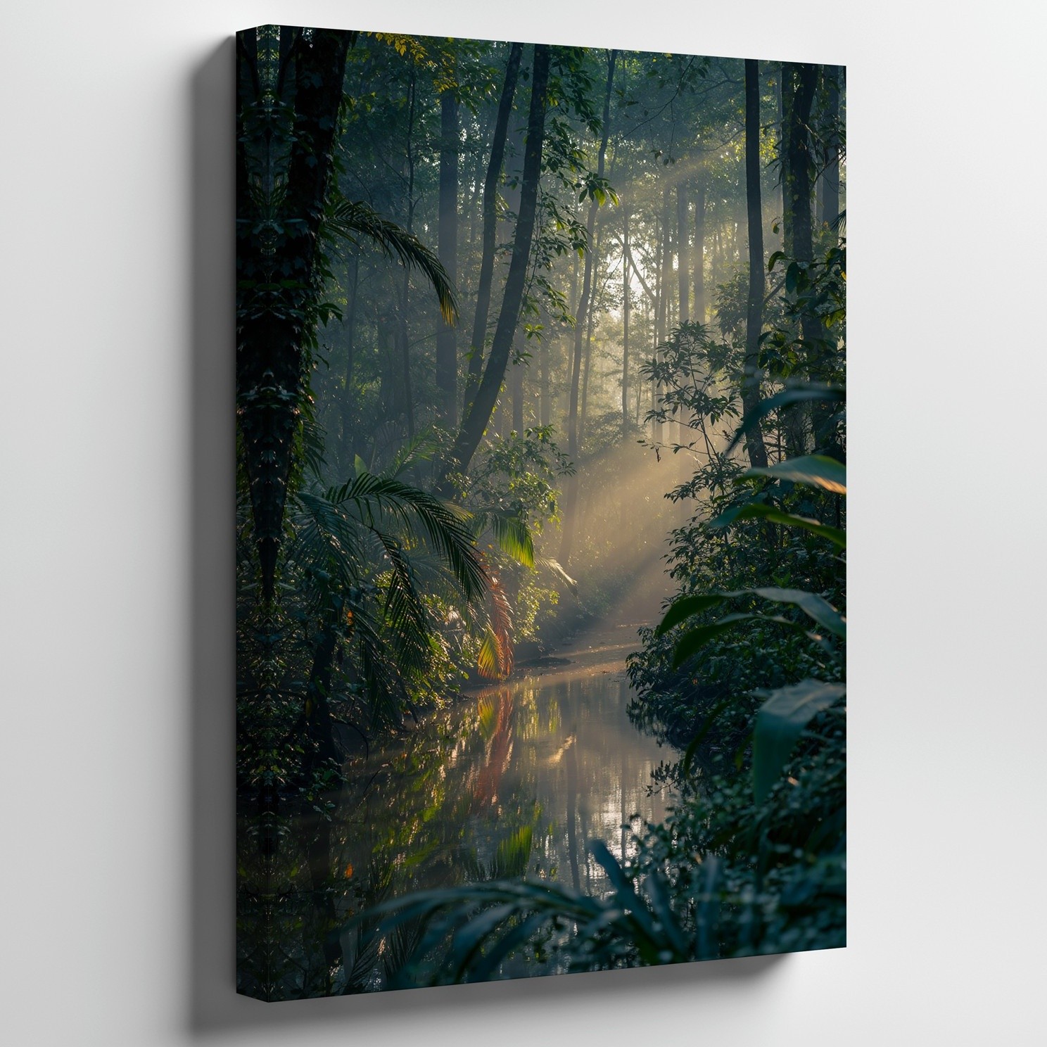 Dense, Misty Jungle Scene With Towering Trees And Lush Green Foliage Wall Art