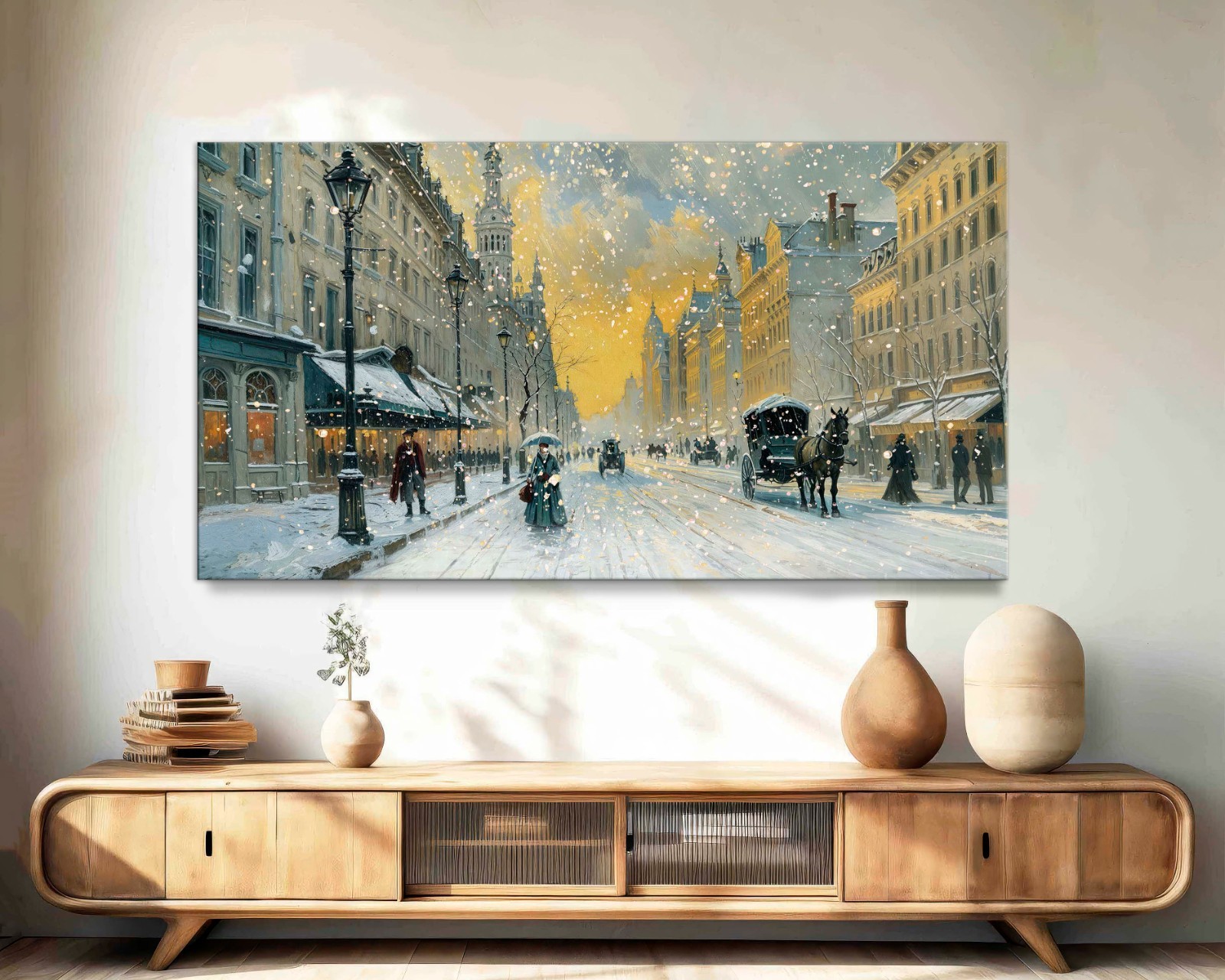 Christmas Street Scene Canvas Art, Festive Holiday Cityscape Wall Art Winter Art