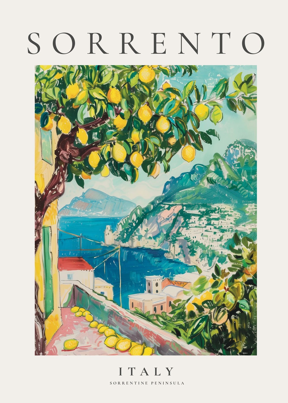 Sorrento Lemon Terrace, Italy Travel Poster, Wall Art, Home Decor