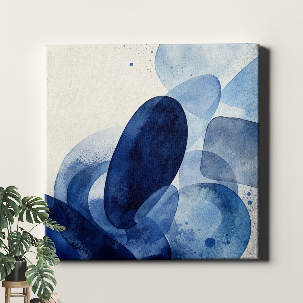 Blue Abstract Poster Print Indigo Watercolor Layers Minimal Decor