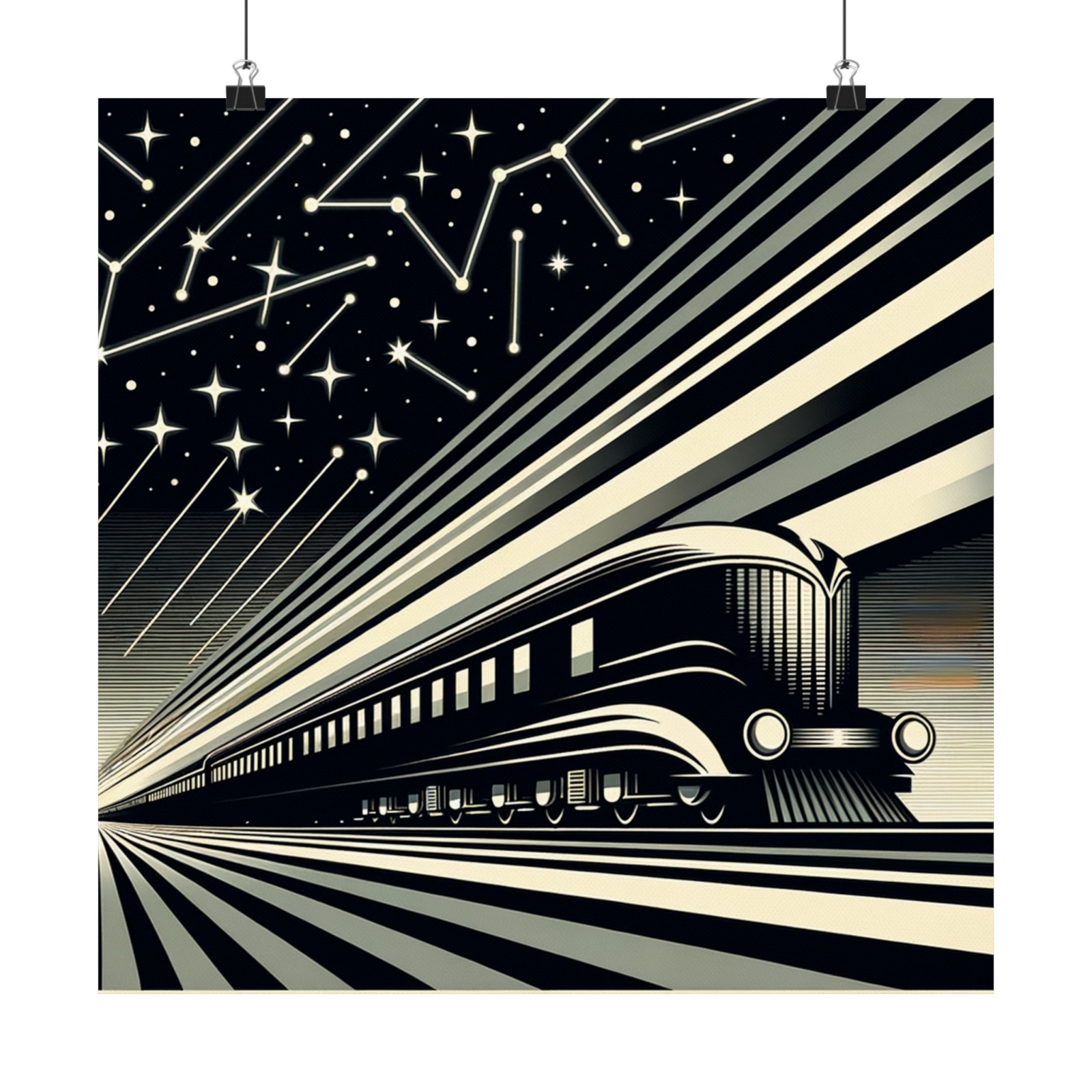 Matte Square Poster Wall Art Streamlined Train Night Voyage Art Deco Home Decor