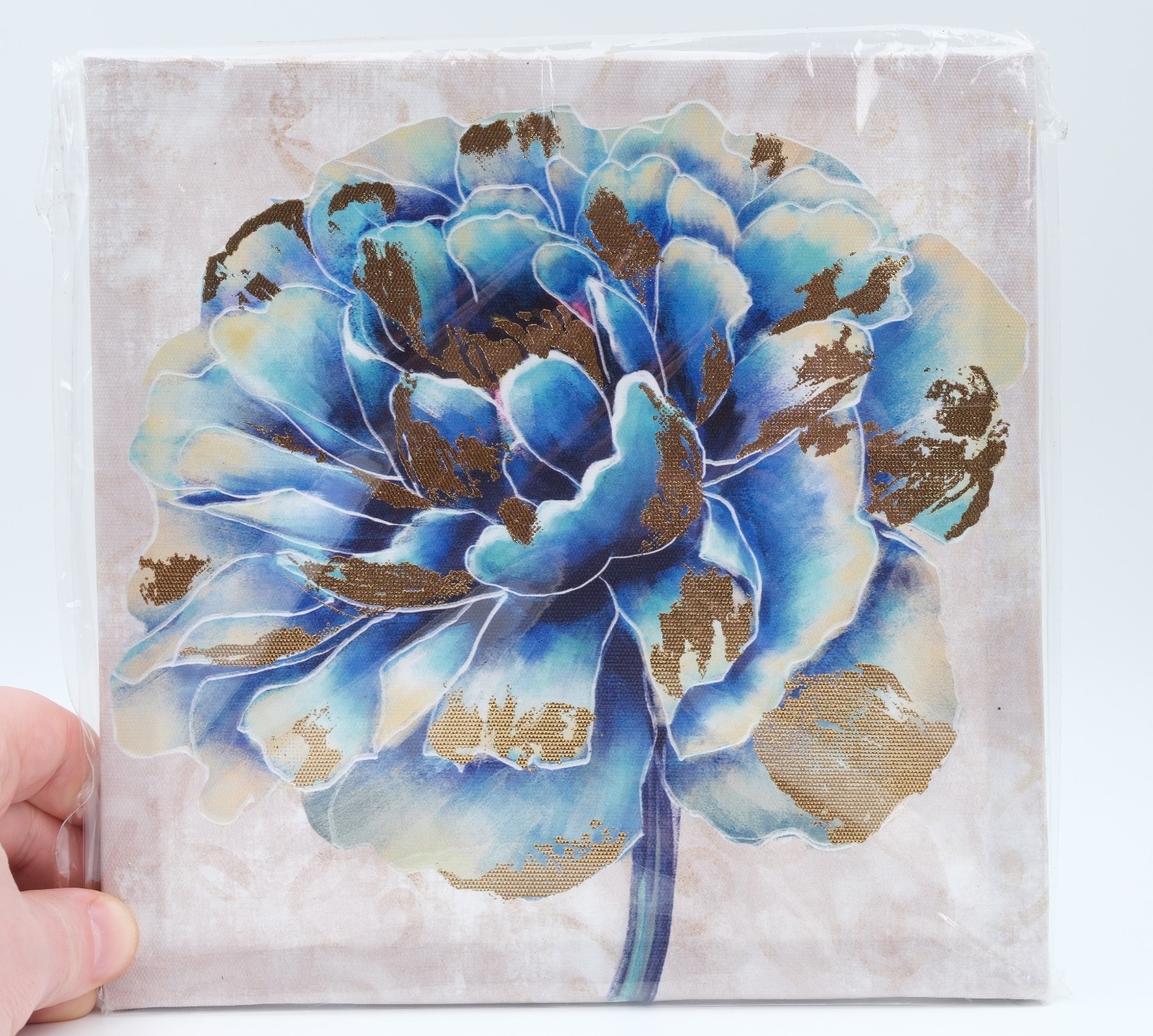 Set of 6 Floral Canvas Wall Art 8×8 Inch Blue Gold White Flower Painting Decor