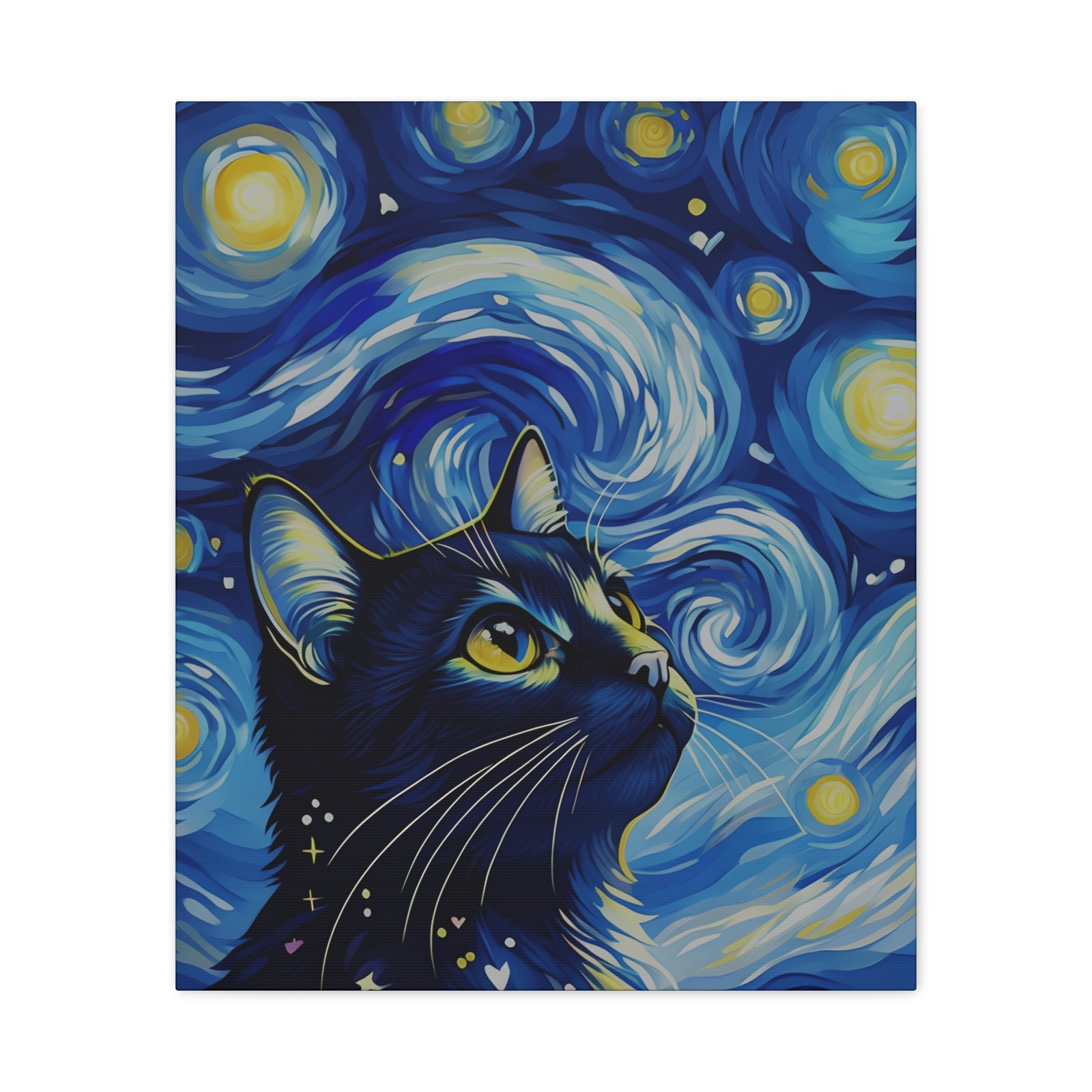 Canvas Print, Cat Starry Night Wall Art Decor, Matte Stretched