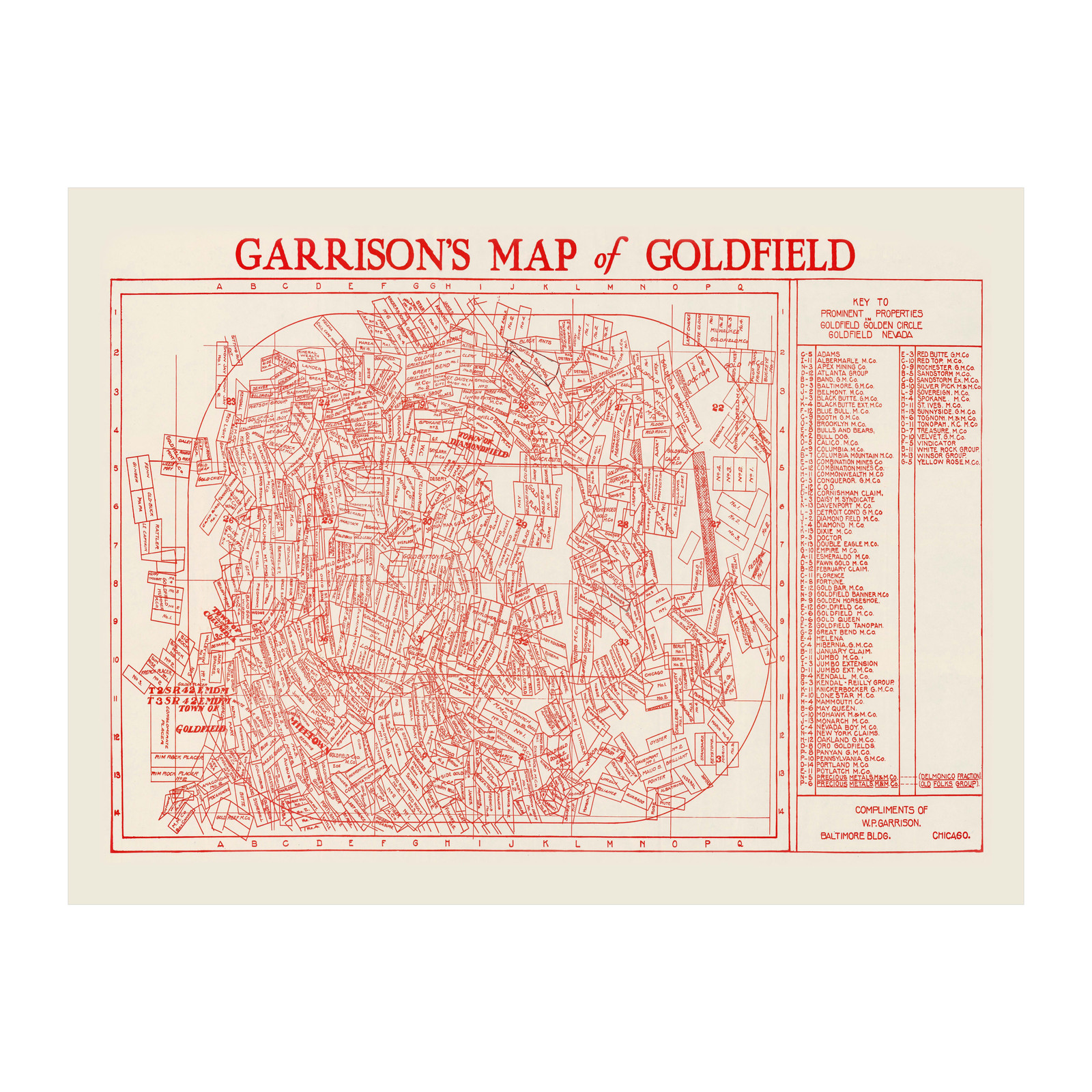 Old Map of Goldfield, NV Mining Claims, NV 1906 – Vintage Go