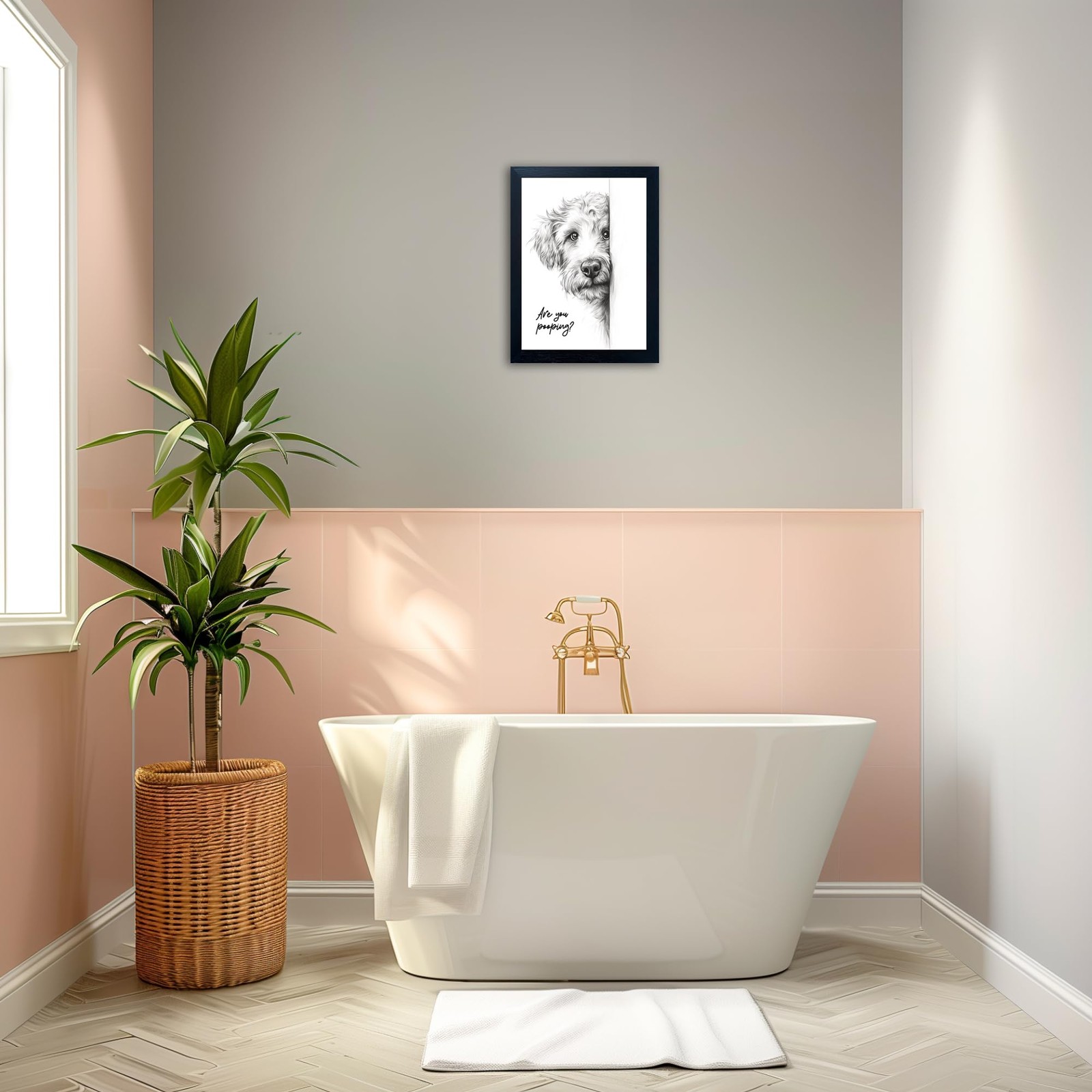 Funny Dog Bathroom Wall Decor with Black Frame – Hilarious «Are You Pooping?»…
