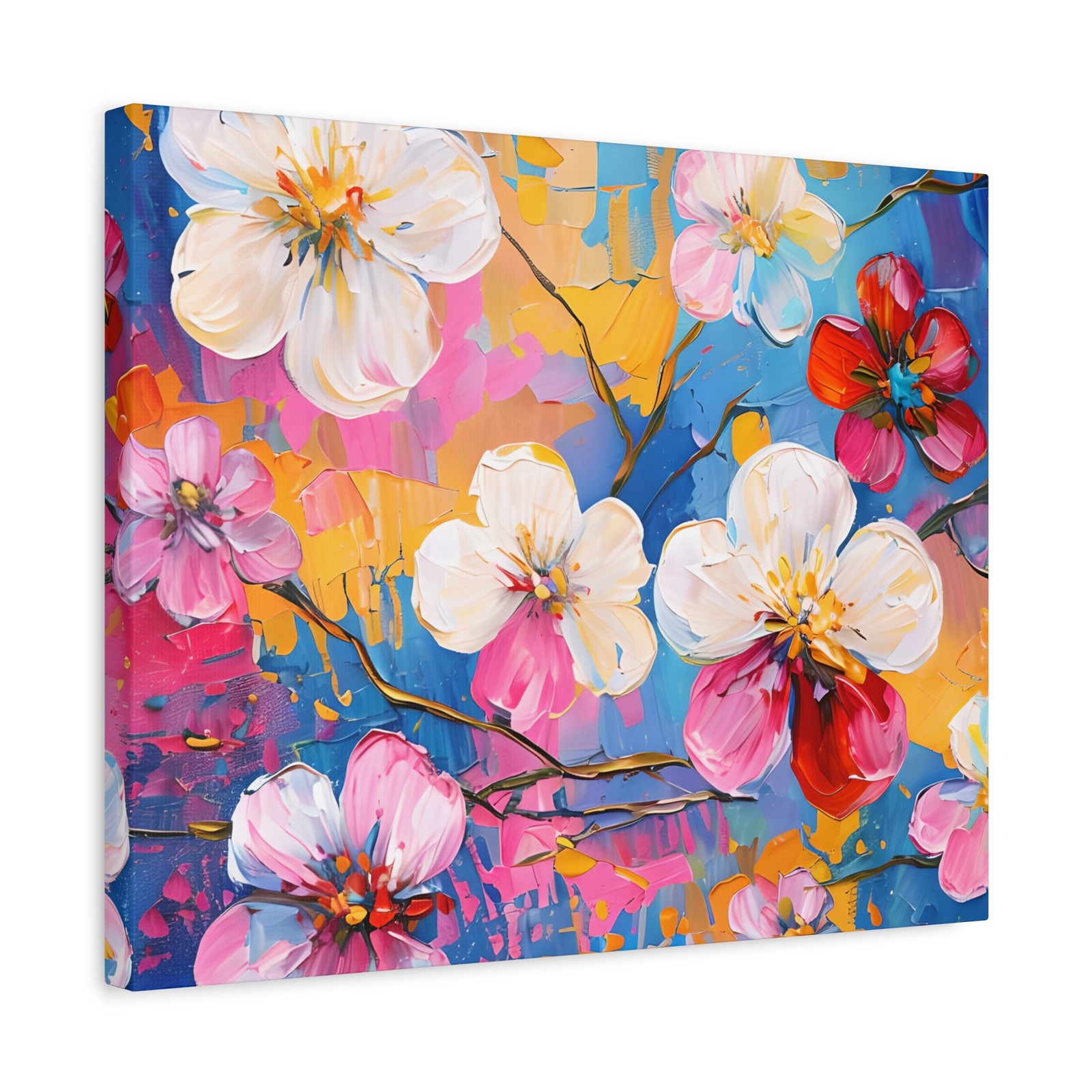 Colorful Floral Canvas | Matte Stretched Wall Art | 20″ x 16″ Horizontal