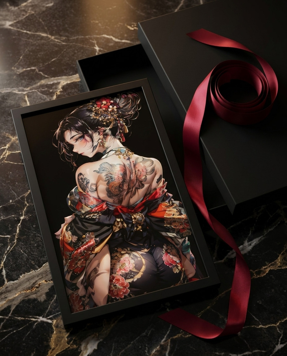 Japanese Tattoo Woman Textured UV Art Print on Mylar Canvas Mounted to PLA