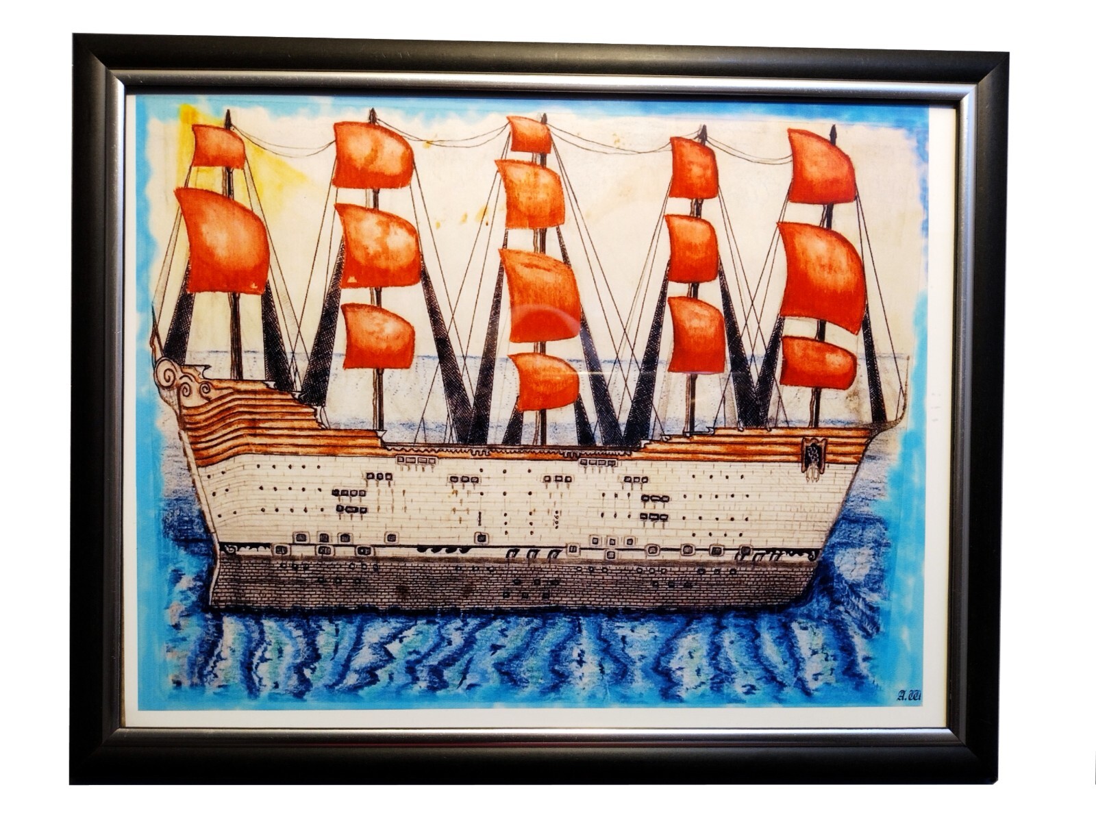 Wall Art Framed, Old Sail Ship Art, Sea World Art, Pirate Ship Art, 9.5 in x 12″