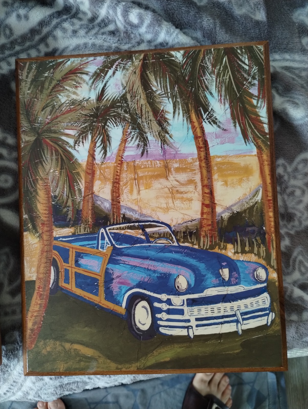 VINTAGE CAR PICTURE WALL DECORATION 10″ L X 8″ W X 1″ SOLID WOOD 2 PC