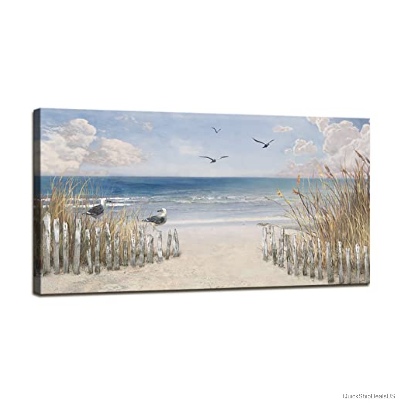 Beach Wall Art 24×48 Inch Seascape Canvas Print Sandy Blue Abstract Ocean Decor