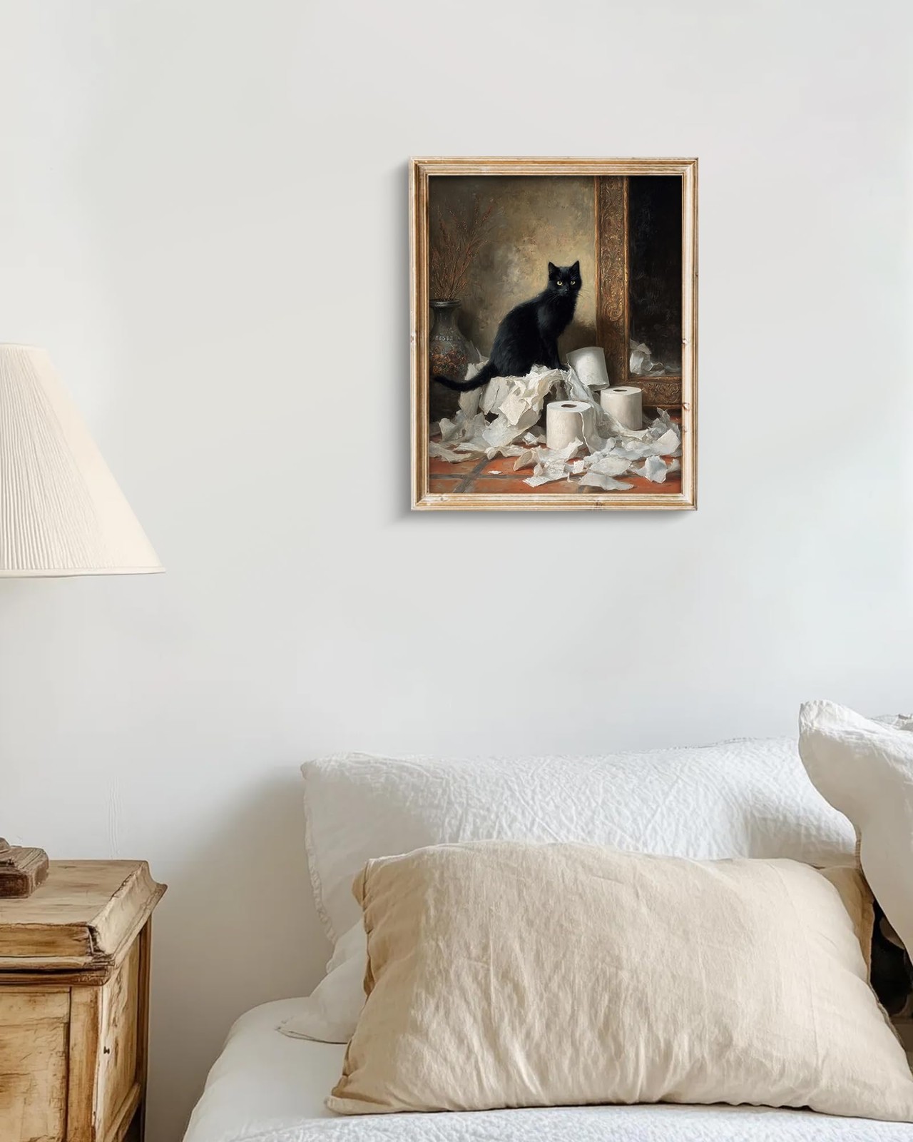 Vintage Black Cat Art Print Mischievous Kitten Painting Funny -8″ x 10″-UNFRAMED
