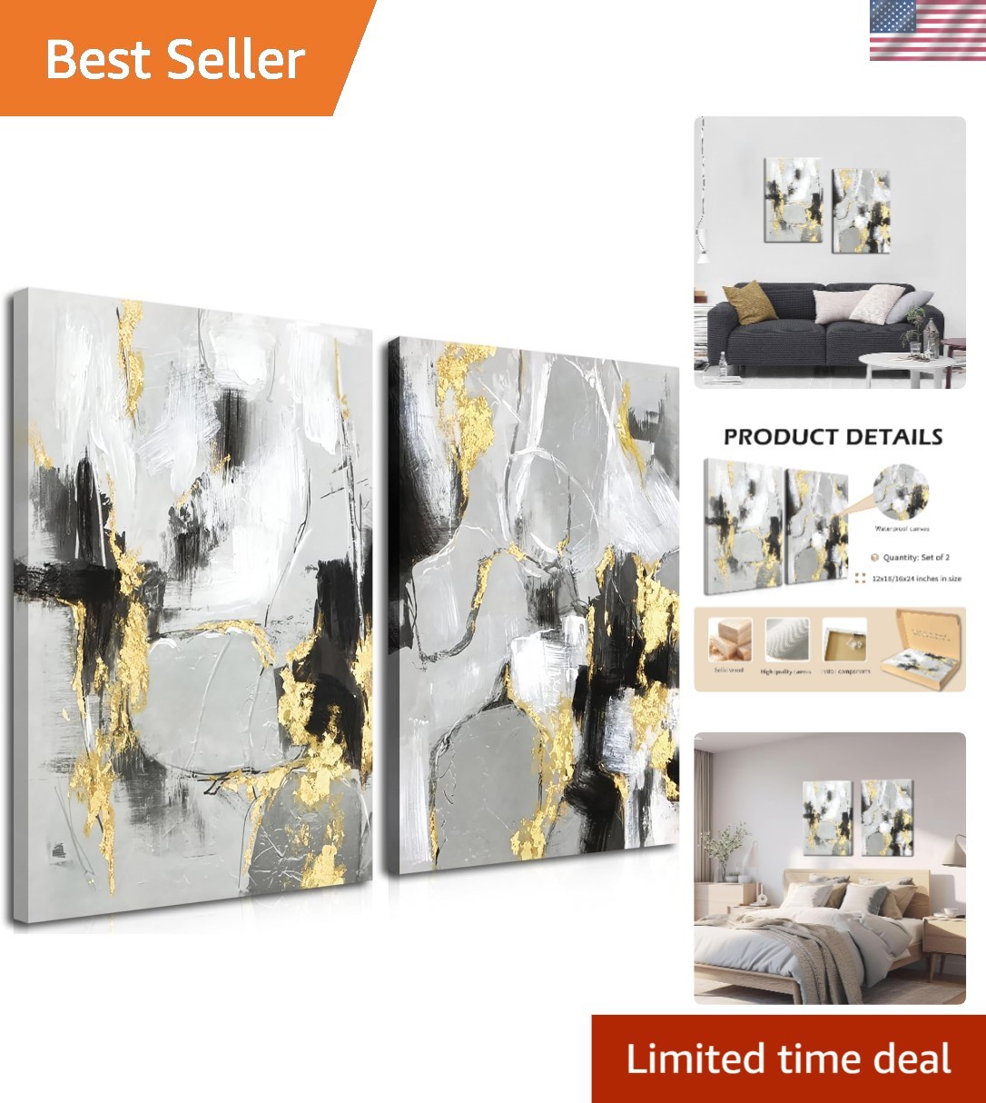 Chic Black and Gold Abstract Wall Art Set – Perfect Gift for Home Decor Lovers