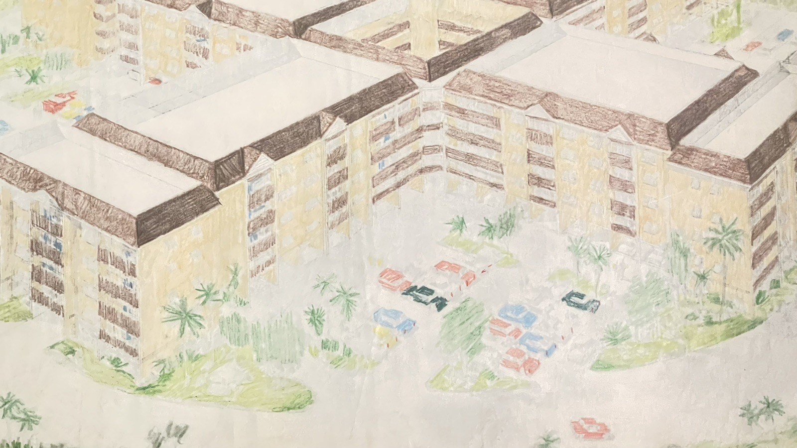 VTG 1960s Pen & Ink Colored Pencil Architectural Drawing MCM Clearwater FL COA