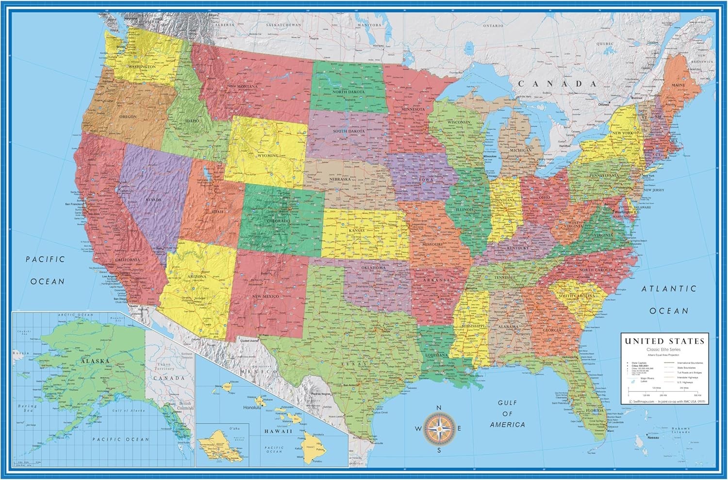 24×36 United States, USA Classic Elite Wall Map Mural Poster (Paper Folded)