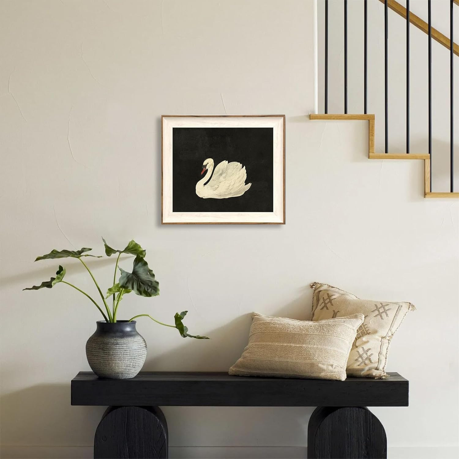 Vintage Framed Wall Art for Living Room, Vintage Swan Canvas Oil Pain