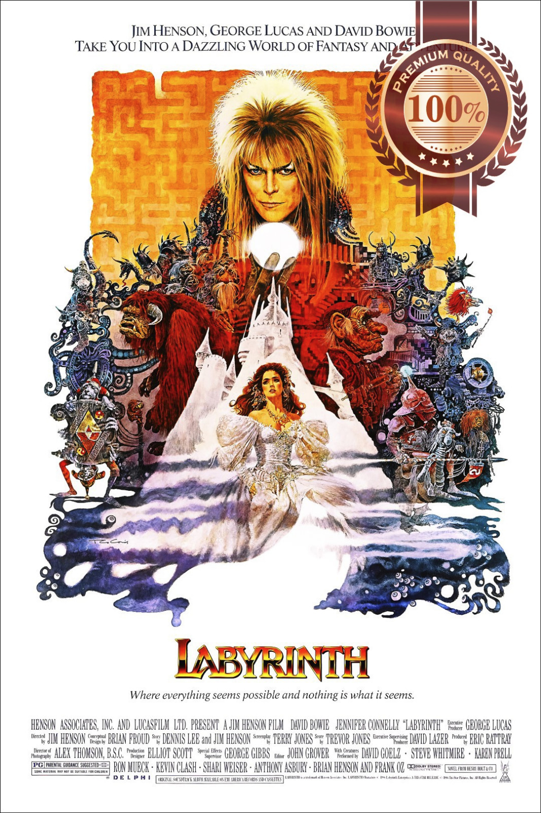 LABYRINTH 1986 80s DAVID BOWIE OFFICIAL ORIGINAL MOVIE FILM PRINT PREMIUM POSTER