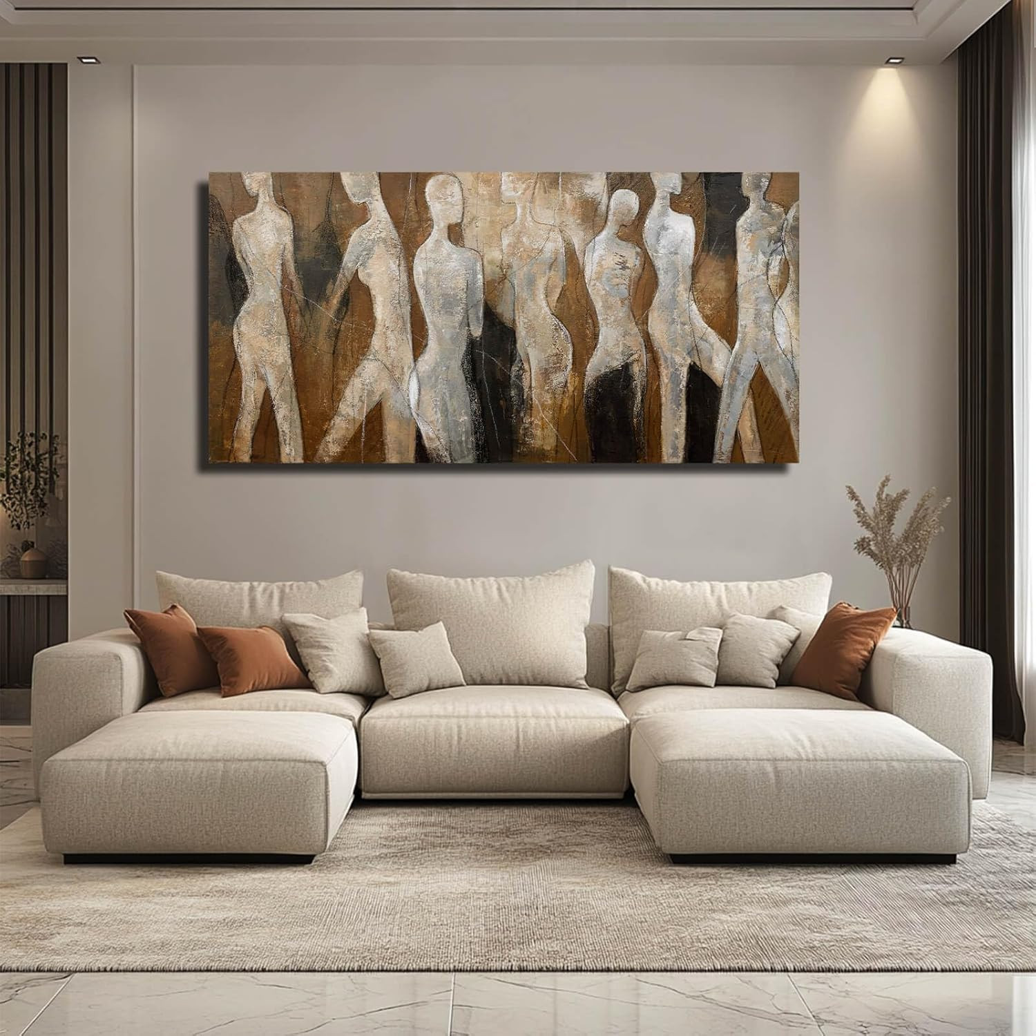Large Brown Graffiti Line Art for Living Room, Hotel, Office Wall Decor 29″x58