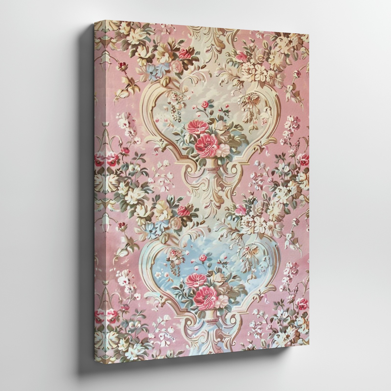 Vintage Floral Canvas Wall Art Pink Blue Rose Bouquet Decorative Print Home