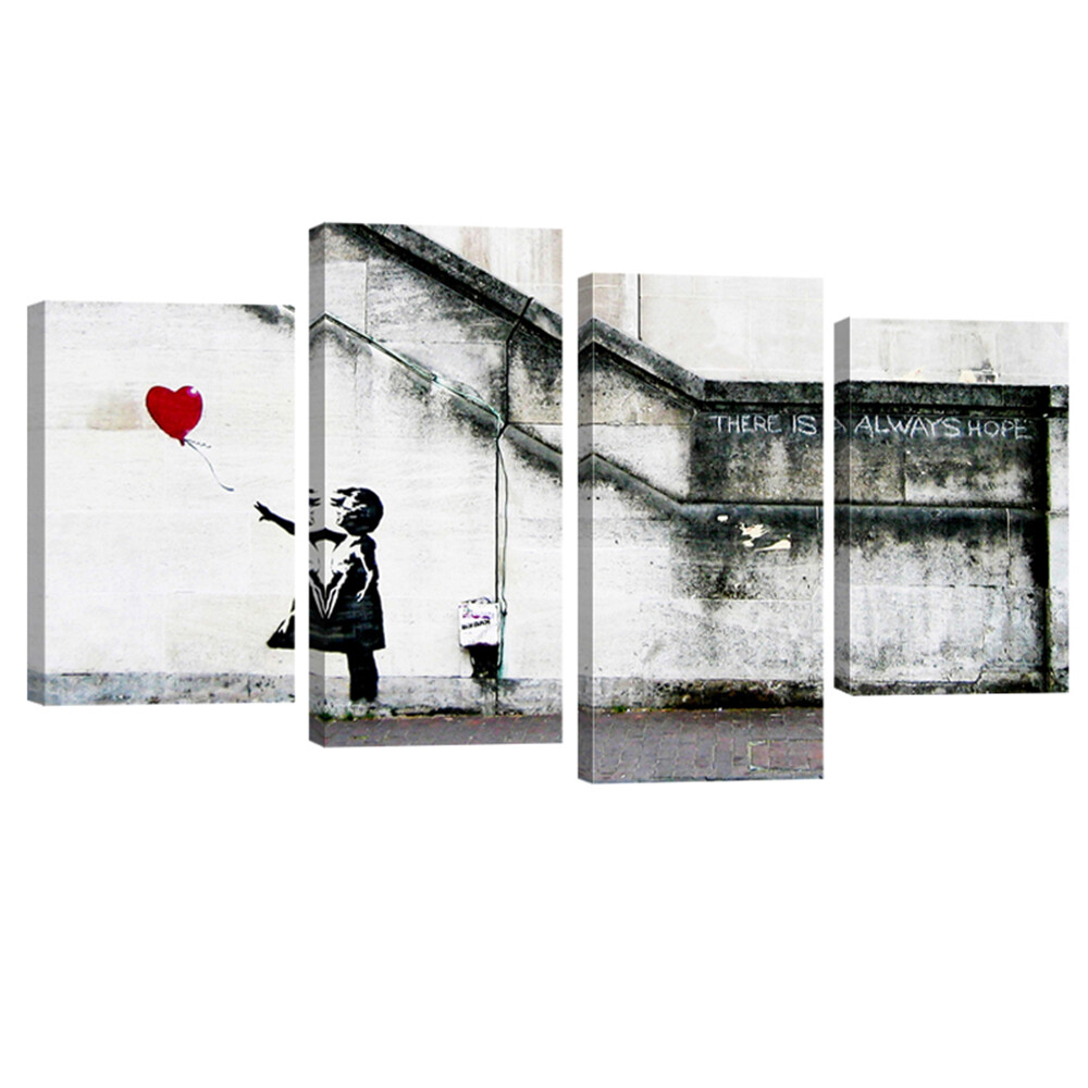 Canvas Print Wall Art Picture Painting Home Decor Banksy Red Balloon Girl Gray