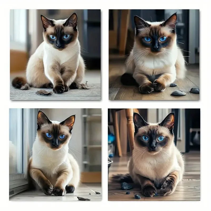 4pcs Classic Style Siamese Cat Wall Art Canvas Unframed/Framed