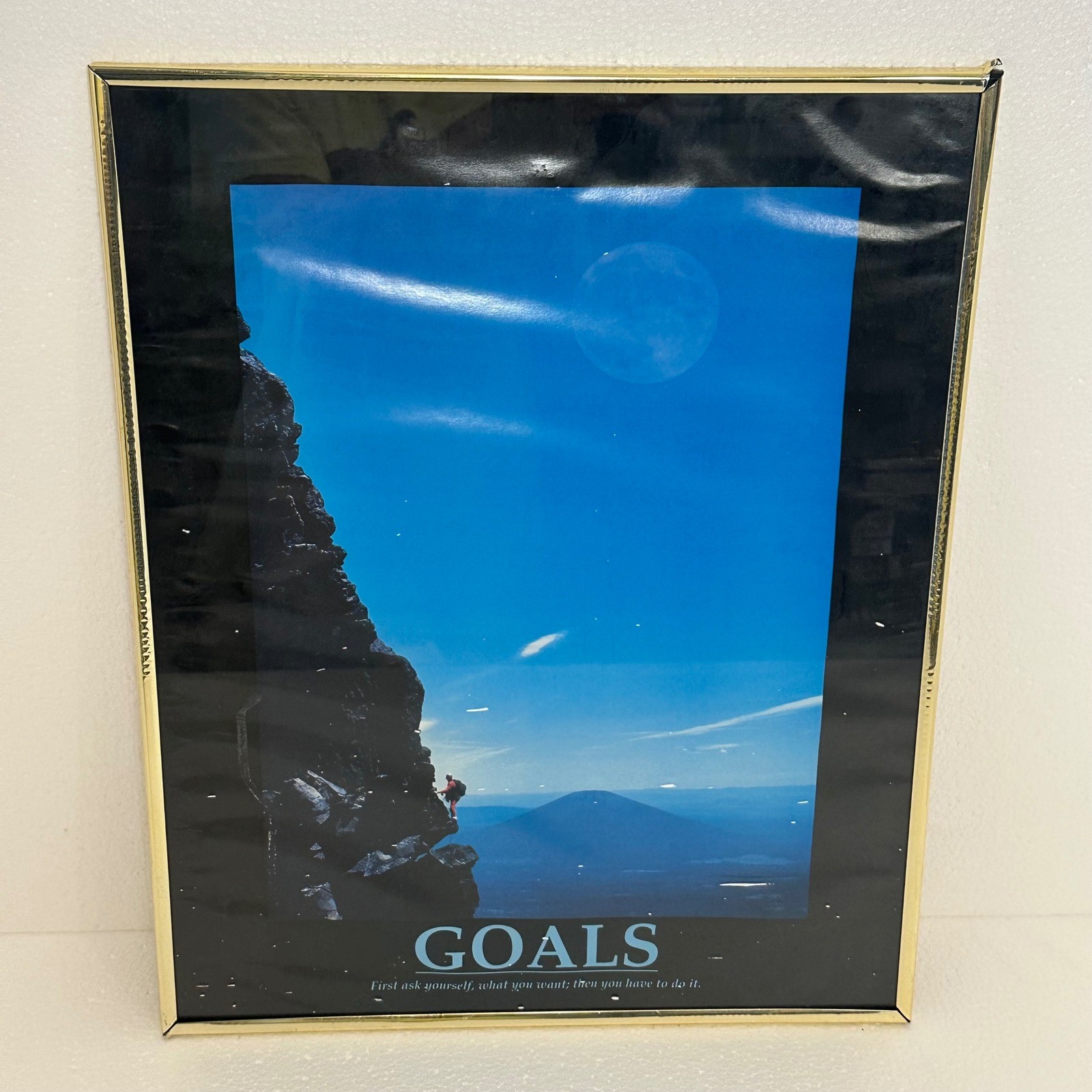 Goals Motivational Poster Blue Framed Wall Art Office Success Decor Wall Hanging