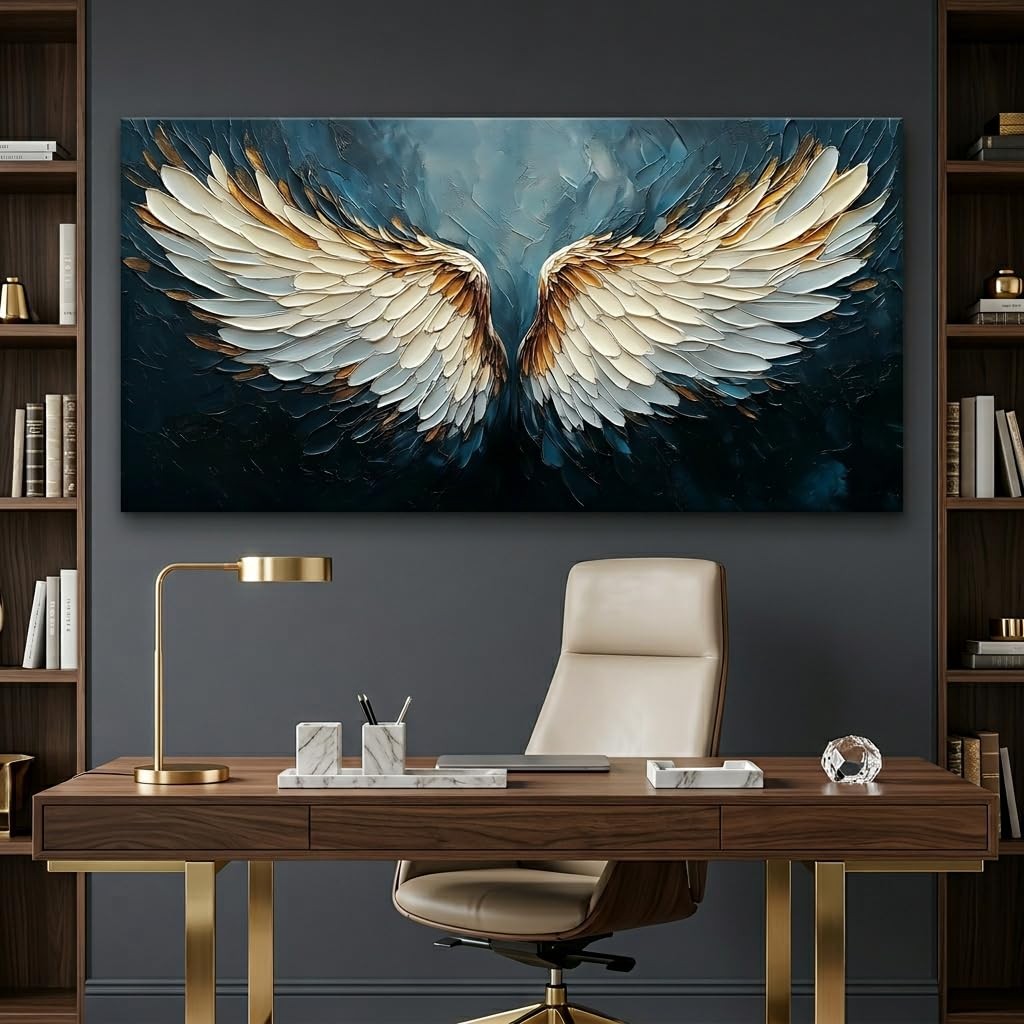 Angel Wings Wall Art Blue Oil Painting Reproduction Print Modern Abstract Can…
