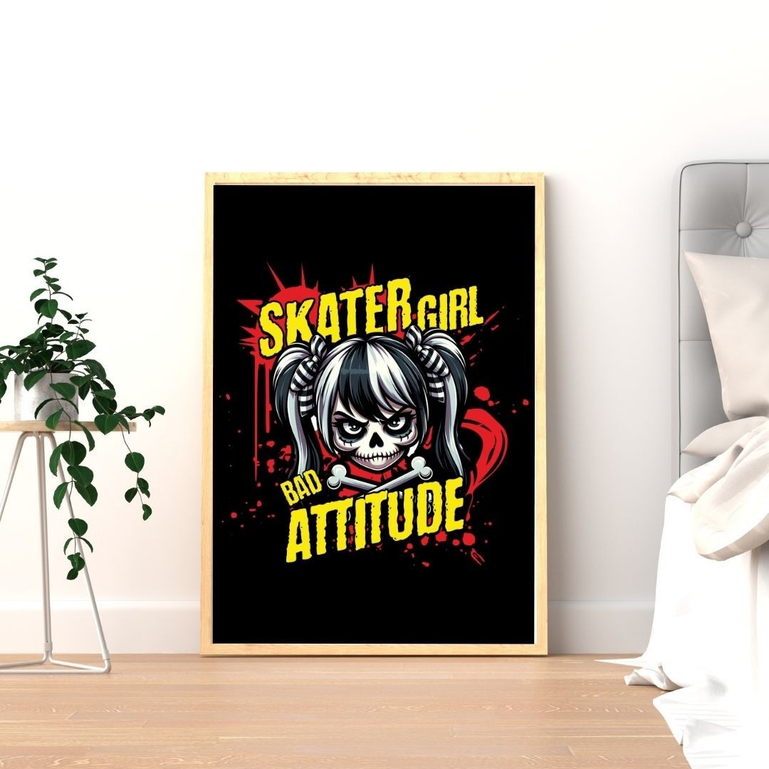 Skater Girl Bad Attitude Digital Downloadable Wall Art