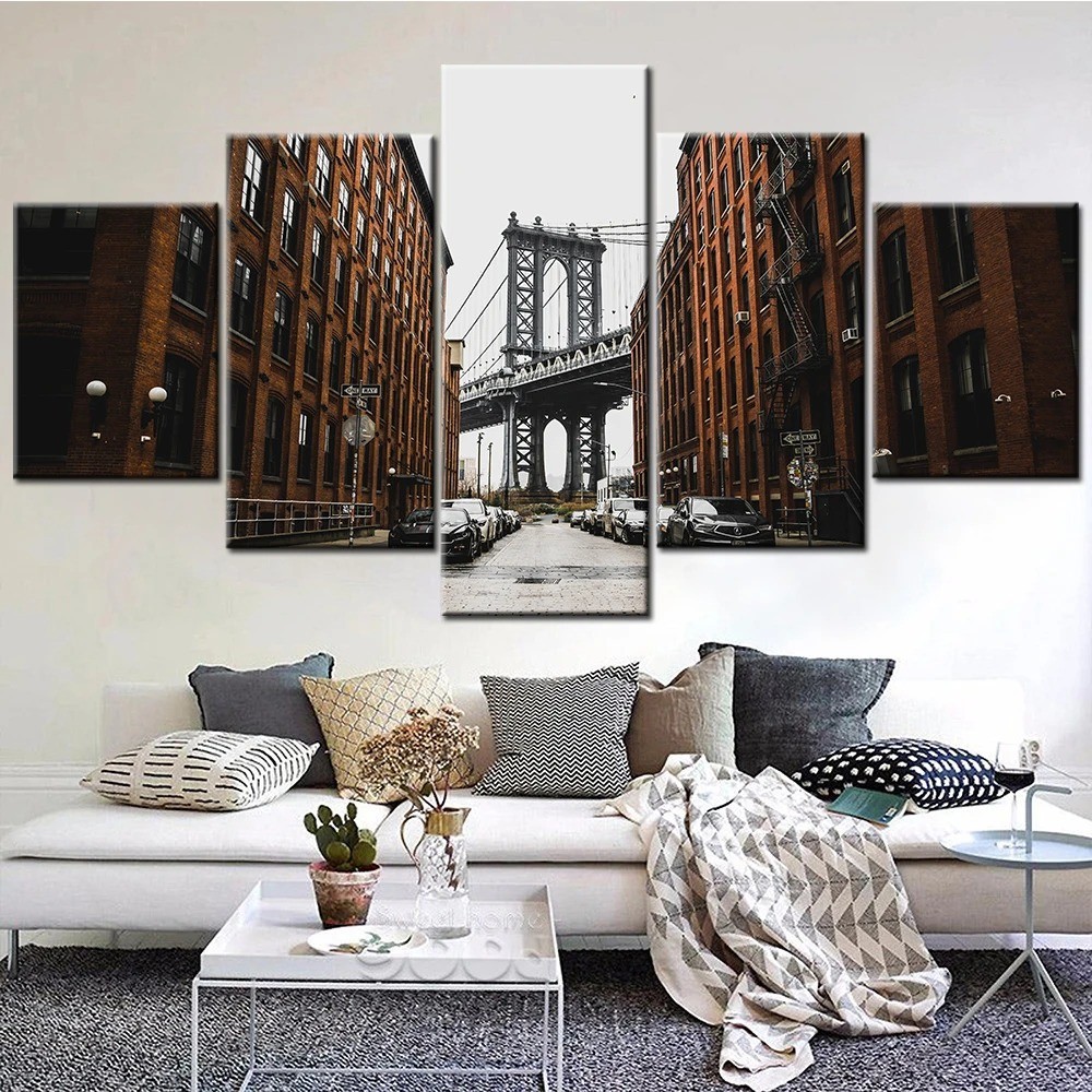 New York City Canvas 5Panel Poster NYC Manhattan Bridge Brooklyn Wall Art Decor